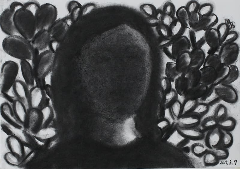 허윤희, 겨울정원4, 29 x 42 cm, charcoal on paper, 2017