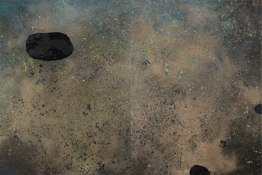 놓인 그대로 As has been placed, 칠(漆)판에 옻칠기법 (나무판넬, 소창, 황토, 천연옻칠), 180×120×4.6㎝ , 2014~2015
