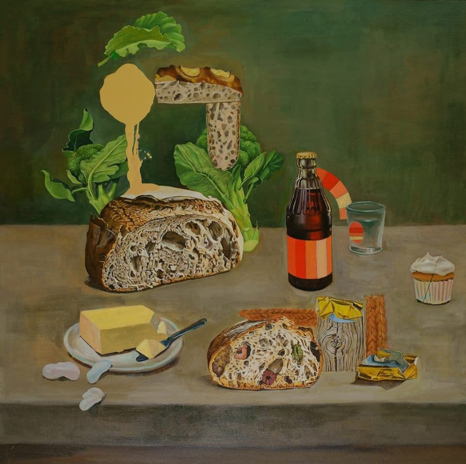 정수진, 정물2, 대우명제(역이대우), (같음 반대 닮음 다름), 2018, 린넨에 유화, 100x100cm 자료제공: 이유진갤러리