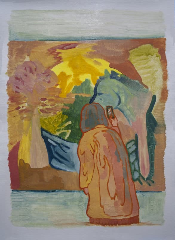 노경화_2차원을 촬영하는 2차원 사람_oil on paper_42cm x 29.7cm_2018