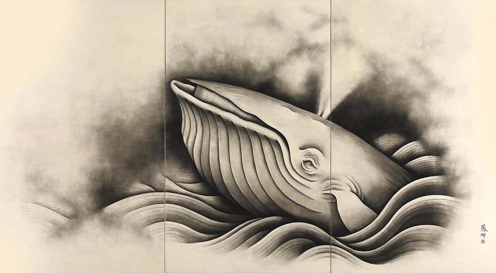 鯨, 150x296cm, 비단에수묵, 2018