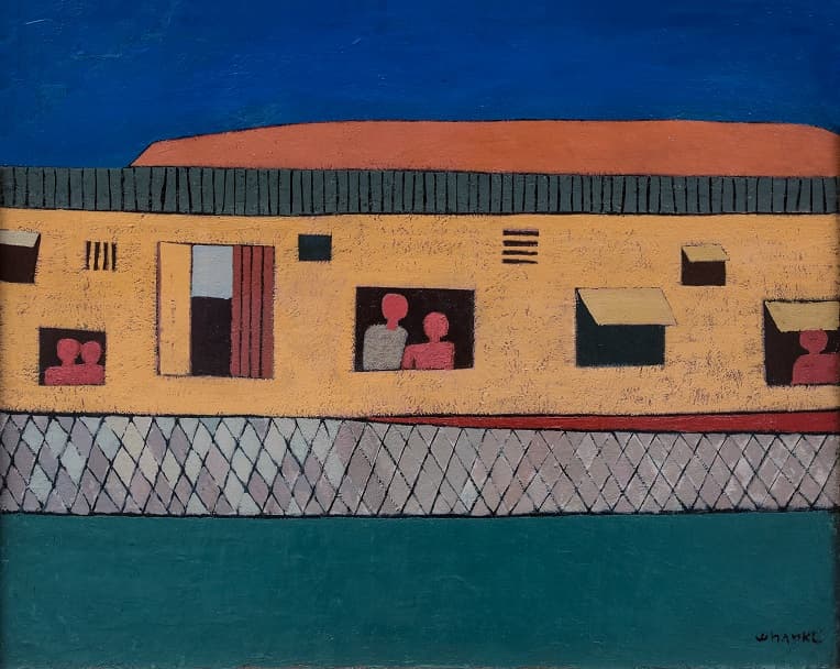 김환기, 판자집, 1951, 캔버스에 유채, 72.5×90.3cm. 개인 소장(부산시립미술관 제공)