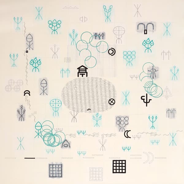 송윤주, 돌마원(突馬園) 한지에 먹, 안료, 스크래치 165x165cm 2017