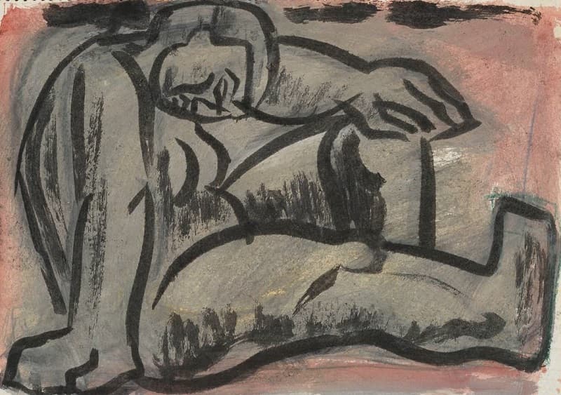 여인누드, 1969-1971, 종이에 먹선, 채색, 25.2x35cm