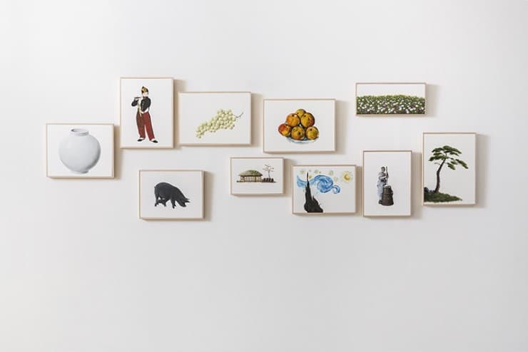 김혜리, 남겨진 그림들(부분), 종이에 아크릴, 가변설치, 2013-2017