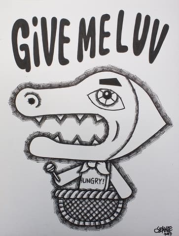 지니리, Give Me Luv (Monster Series Drawings), 2017, Pen on paper, 30.8 x 22.8 cm (image) 34 x 26 cm (frame)
