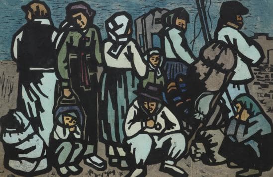 김우조, 50년대 회상_1968 woodcut_88.5×135.5cm
