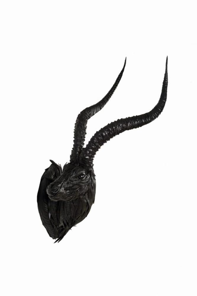 지용호, Deer head14, 2019, Used tire, steel, wood, styrofoam, 75x140x85cm