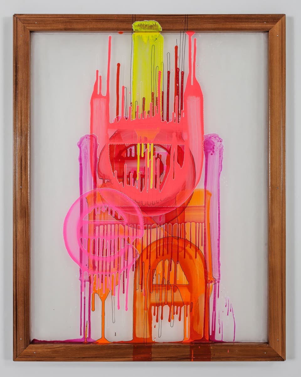 박윤경_aaaeghhin_painting marker, chiffon, wooden frame, hinge_91×116.8cm_2018