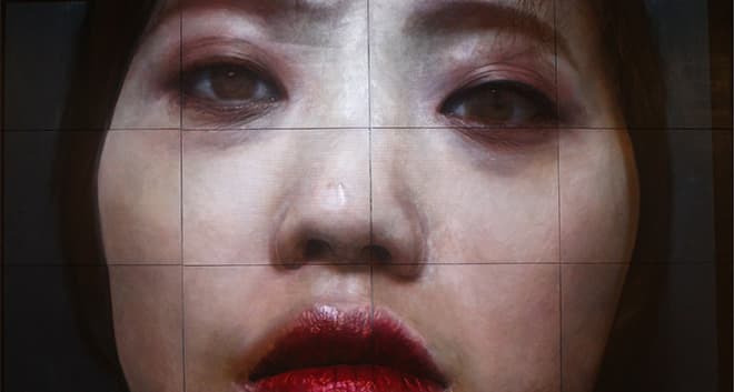 이영현, 정치적 동물, 2015, 캔버스에 유화 표면에 싱글채널비디오, 162.2x130.3cm