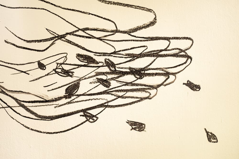 허윤희, 씨 뿌리기, 벽에 목탄, 가변크기, 2019