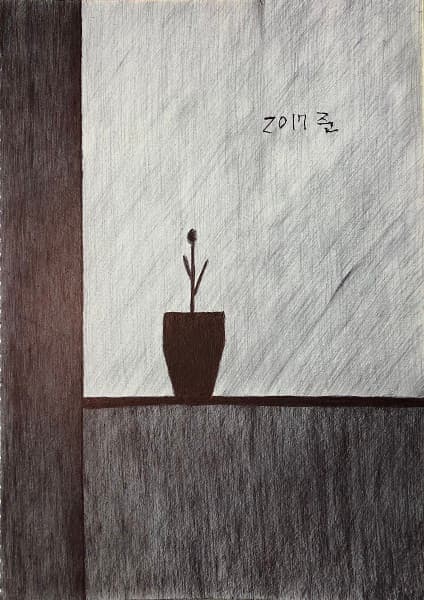 <화분창문>, 종이에 잉크 펜, 36×26cm, 2017