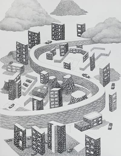이현, A safe houseⅢ _순지 위에 연필_90x116cm_2017