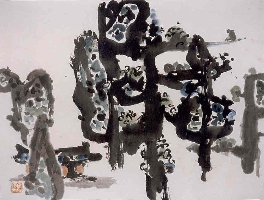 이응노, 풍경, 수묵 담채, 44.5×68.5cm, 1950년경