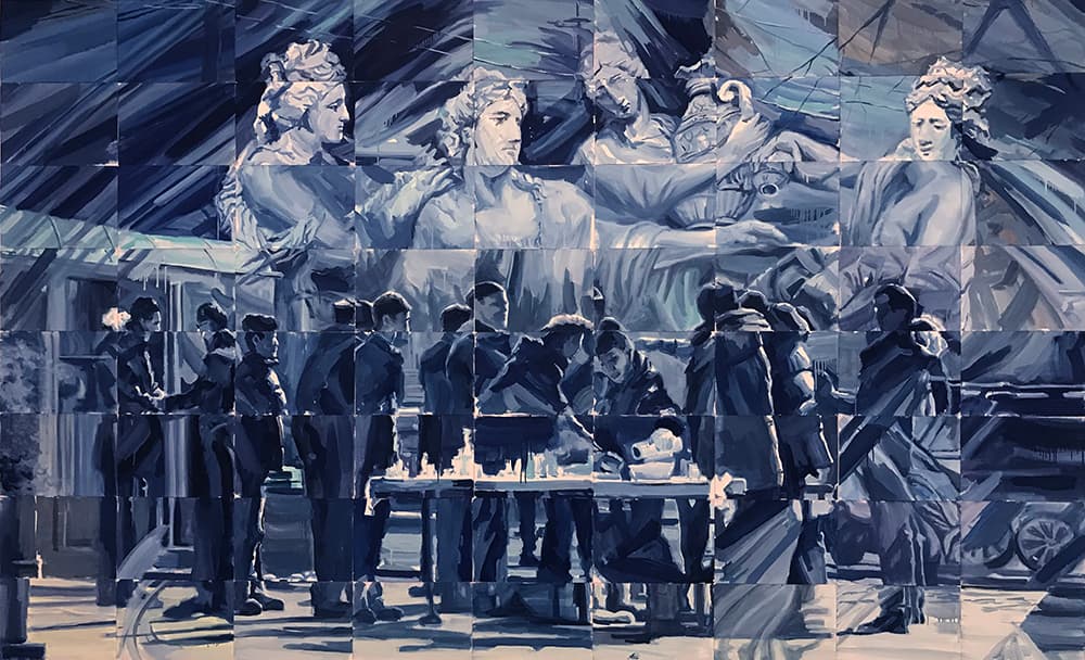 양경렬, Generational boundaries (72pieces), Oil on paper, 216x351cm, 2021