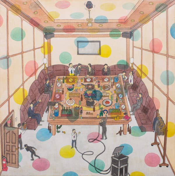 최현석, 직장회식계회도(職場會食契會圖)  color on hemp cloth  73×73㎝  2016