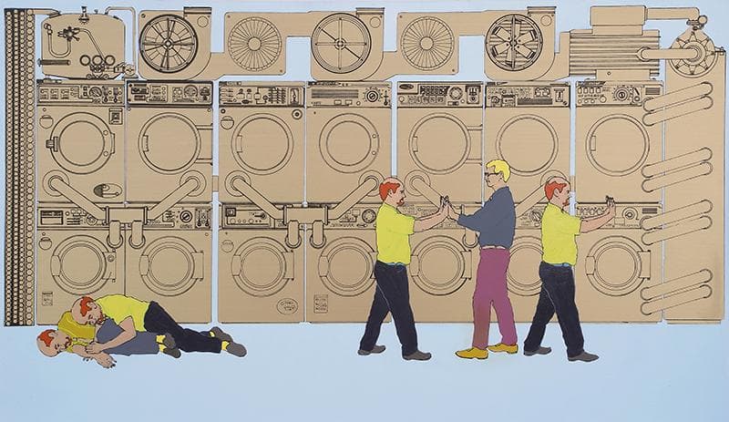 Launderette, 60x102.5cm, colour on etched brass plate, 2016