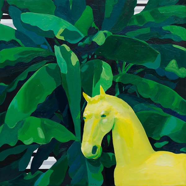 류지선, 파초와 말, 종이에 아크릴, 65.5x65.6cm, 2016