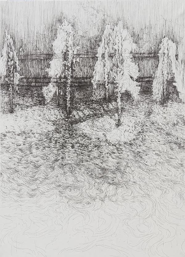 안진영, 분수, 장지에 물과 중성펜, 169x112cm, 2018