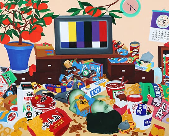 변윤희, 허전함을 허기로 착각한 어느 날, 2008, 한지에 혼합재료, 80x100cm