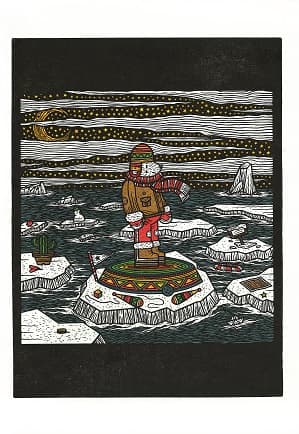 김명석, 따뜻한 나라의 북극곰, 22.5x22.5cm, 고무 판화, 2016