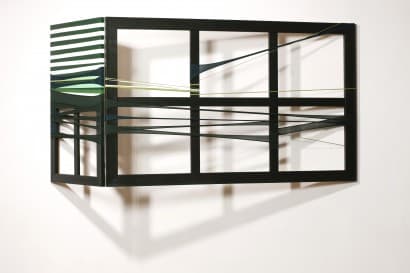 untitled_ fabrics, colored stripes, frame, installation, 2016