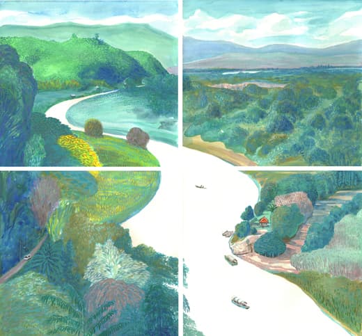 길 위에서-골든트라이앵글, 종이 위에 수채, 30X32cm 4set, 2018