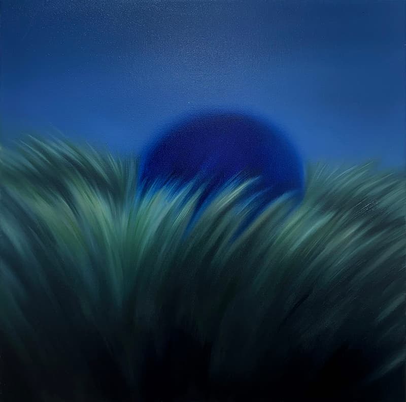 김그림,풀 위에 앉은 호수,oil painting on canvas,37.9x37.9cm,2023