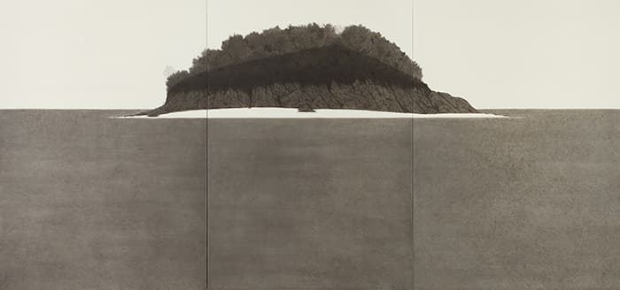 박한샘, 목섬(木島)1, 한지 위에 수묵, 180×381cm, 2015