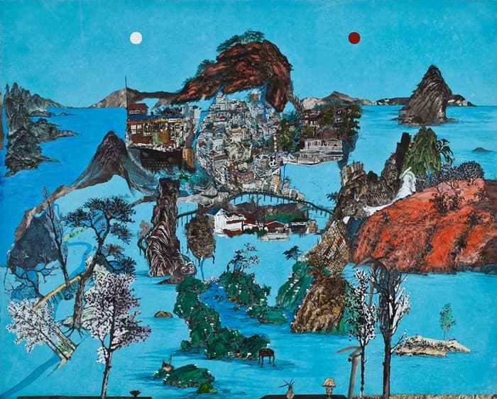 권인경 ​Heart-land 6 / 130.5×162cm, 한지에 고서 꼴라쥬, 수묵, 아크릴 2014