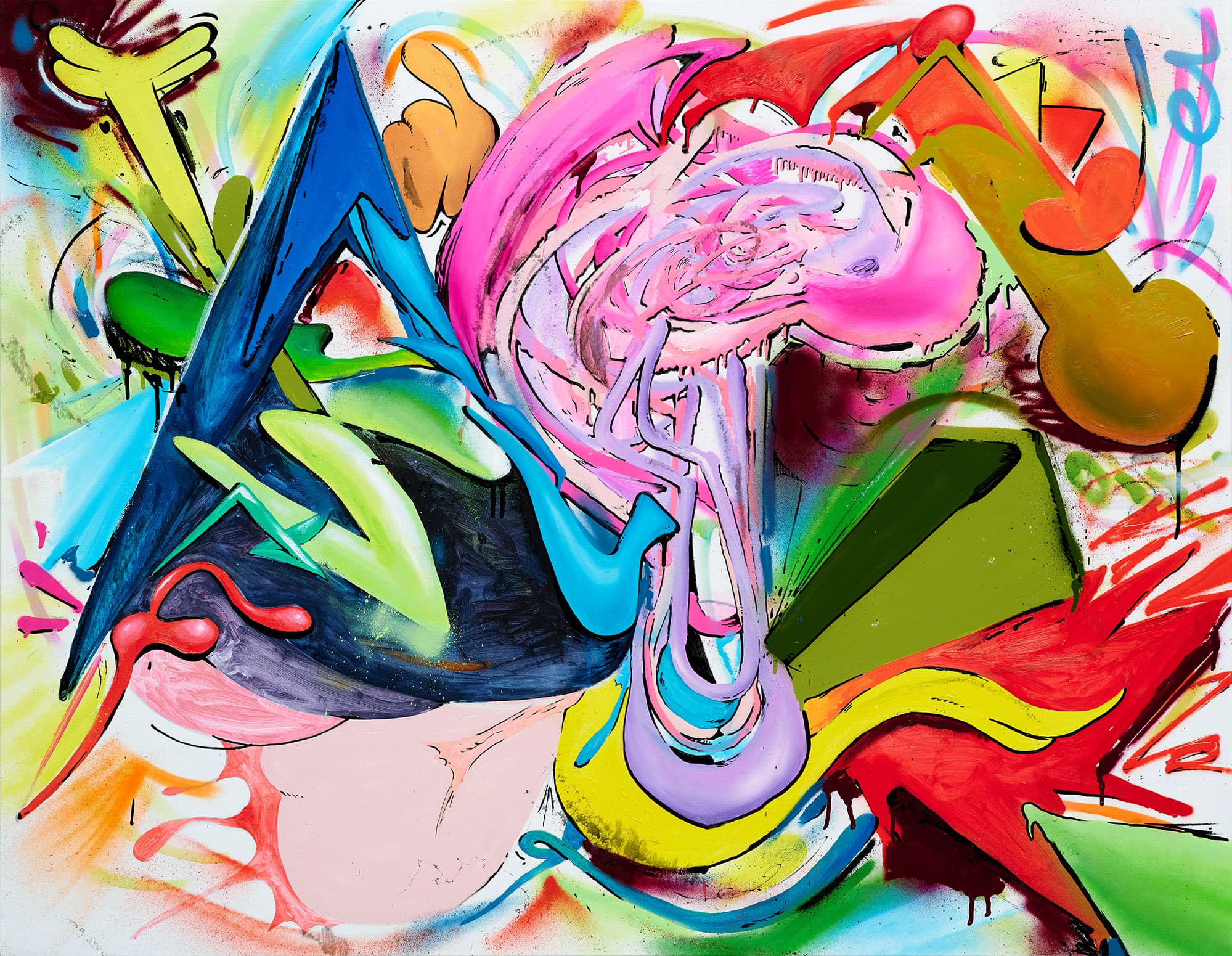 <Q&P>  spray paint and oil on canvas, 91 x 116.8cm, 2021