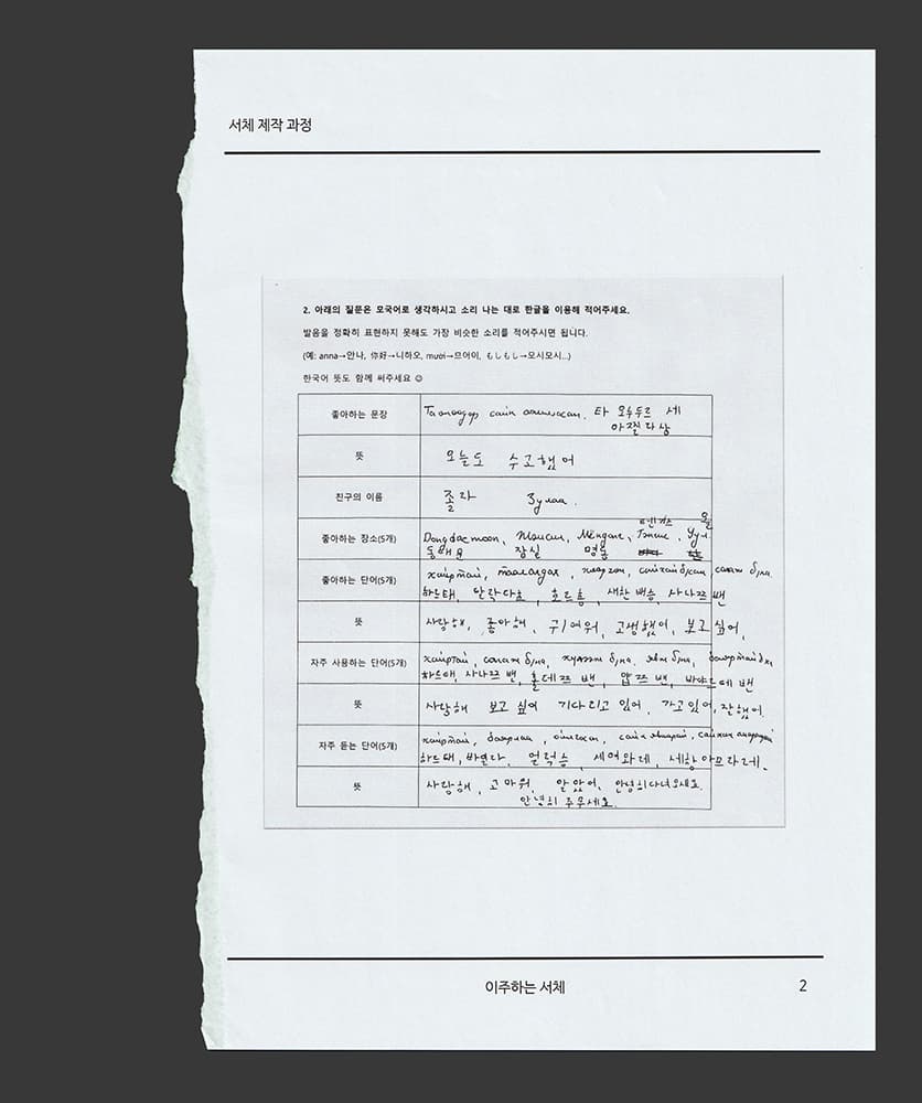 <이주하는 서체> 자료집 페이지02, 2020