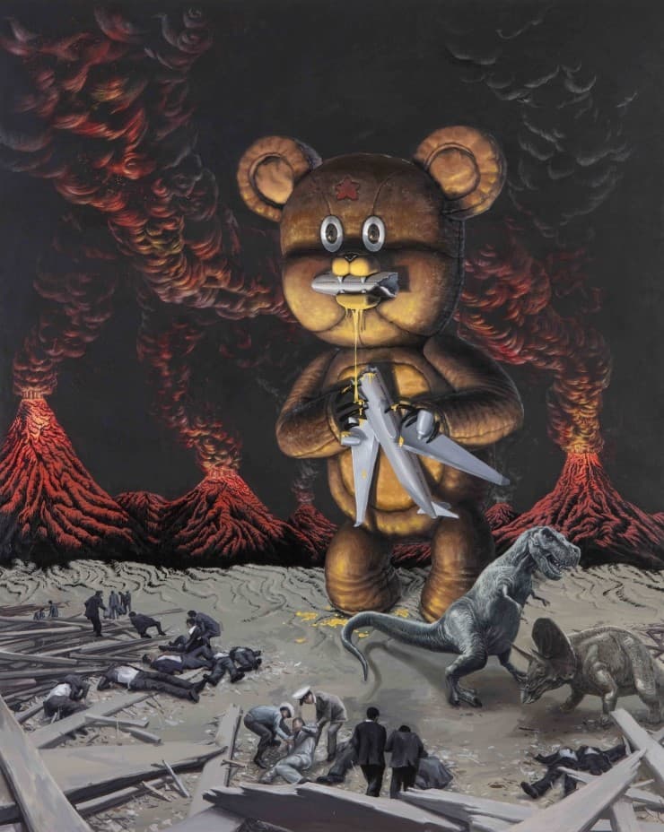 노현탁, Shoot down, oil & oil pastel & paint mark on canvas, 162cm x 130cm, 2017