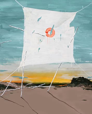 박수연, 과녁, 2017, 장지에 과슈, 207.8Ⅹ147.2cm