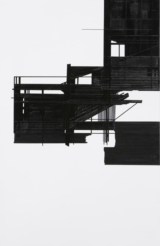 전윤정, Emotional architecture line_1,2010, Black line tape on canvas, 73cm x 116cm