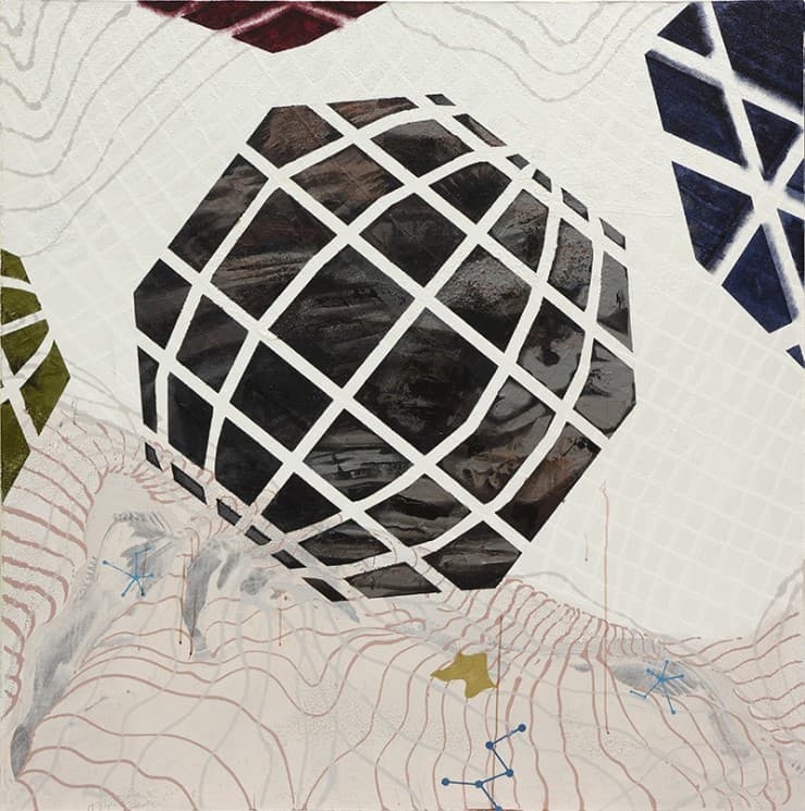 박성환, 이동과 분열 V, pigment, acrylic on canvas, 150 x 150 cm, 2017
