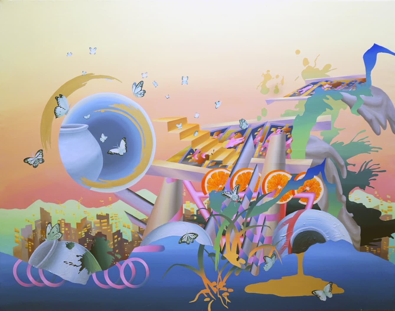 남택경, 점과 나비, 캔버스에 아크릴,145㎝×112㎝, 2019