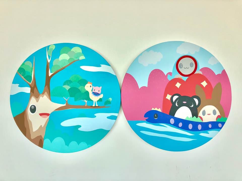 홍지민, Hi, there(얘들아 안녕), 2019, acrylic on canvas, 50cm in dia. 홍지민, Best Friend(베프), 2019, acrylic on canvas, 50cm in dia. 2019©Ji Min Hong, LIUSHEN