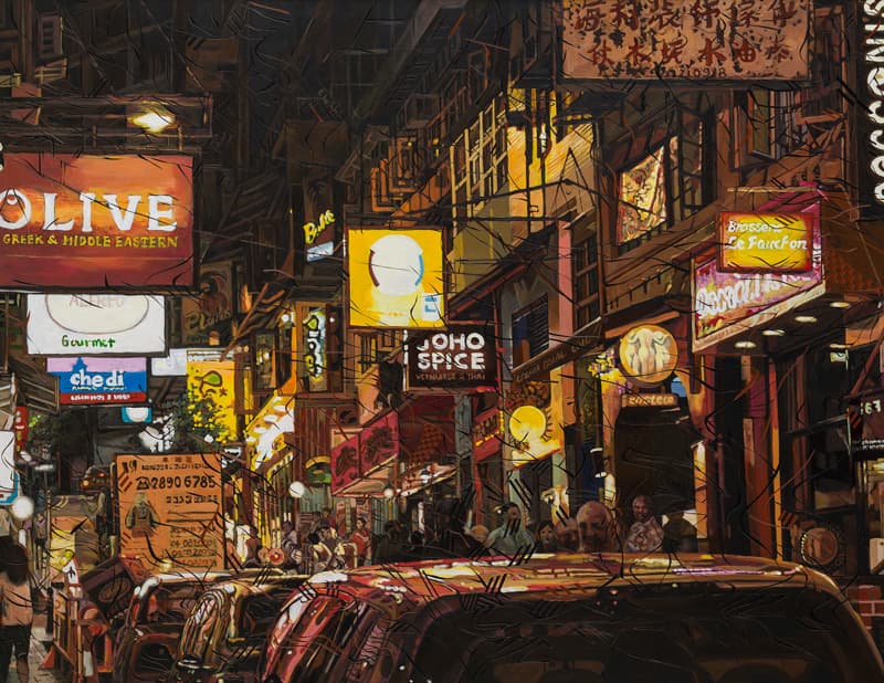 박상희  홍콩 소호 밤  acrylic on canvas, vinyl sheet cutting  112×145.5㎝  2016