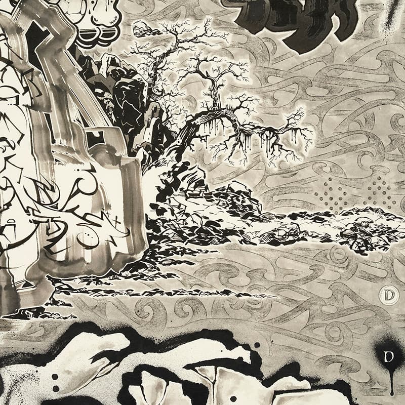 이른 봄, 종이에 먹, 잉크, 아크릴릭 잉크, 194×1300cm (10폭), 2020~2021(상세이미지)