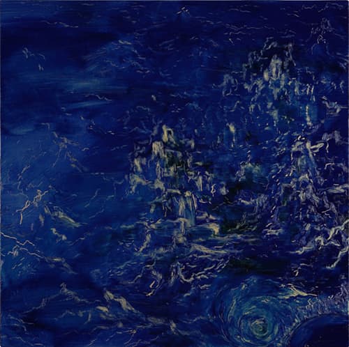 우주금강 宇宙金剛_ 미장이의 흙손질과 램프케이스 그리고 콘크리트 얼룩, 2018, Oil on birch plywood, 51.8×51.8cm