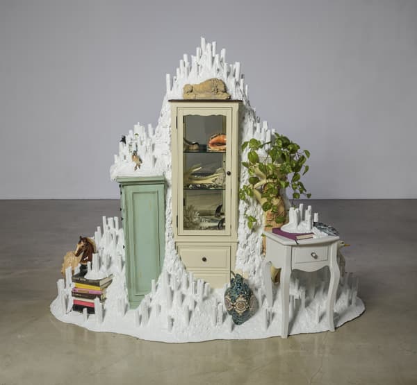 Near Holiness, 217x123x181(h)cm, FRP, sculptured decoration, furniture, book, ceramic ware, natural object, 2018