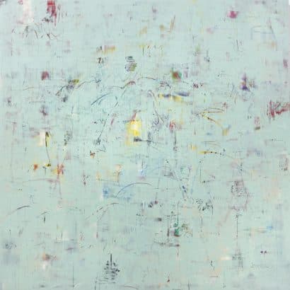 홍정우, 몸이 기억하는 풍경 2017-07, 100x100cm, 캔버스위 혼합재료 드로잉 긁기, 2017