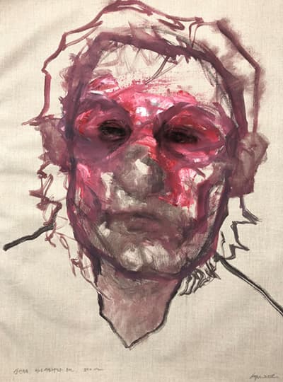 이규석, 인간중독10, 천에 수묵채색과 목탄, 83x112cm, 2018