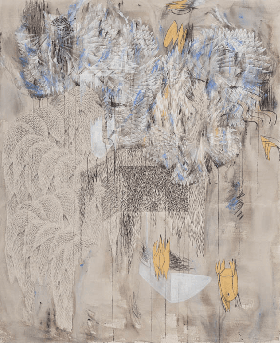 정윤경, Invitation Forming III, 160x130cm,Acrylic_pencil on unprimed canvas,2016