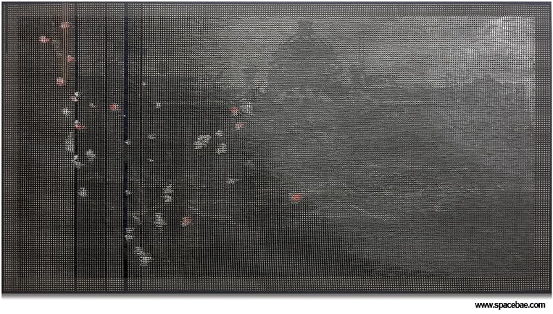 구인성, 그날 우리가 본 것은 아무도 기억하지 못한다_painting & cutting on the corrugated cardboard & imprint_88x166cm_2015