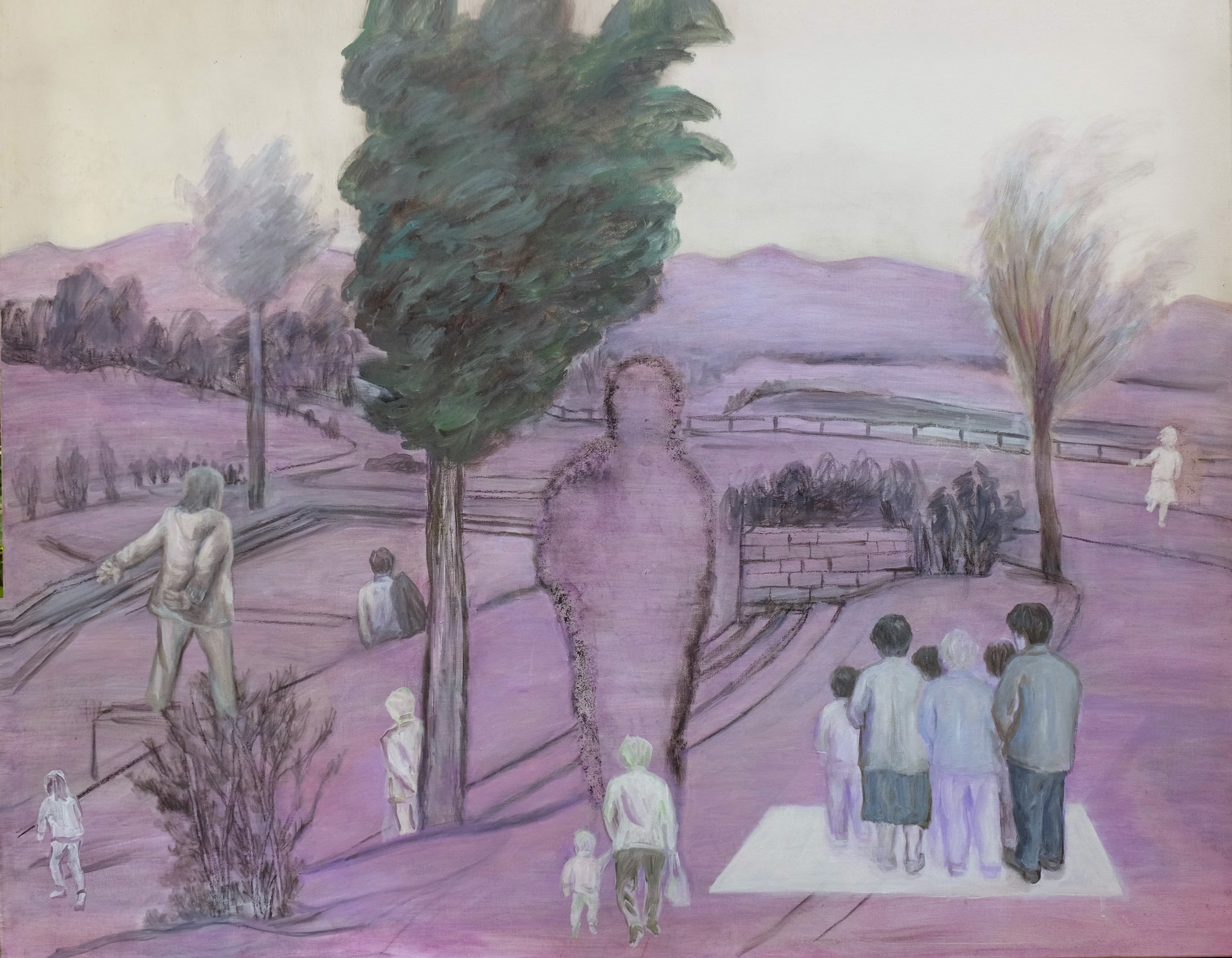 노원희, 공원을 떠나는 시간, 2016, 캔버스에 유채, 파스텔등, 90.9x116.7cm