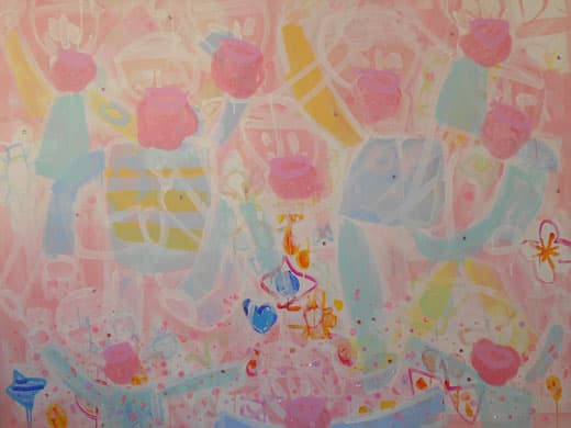 조지연, 발랄한 수다쟁이들 , Acrylic on canvas, 혼합 재료 , 162.2x130.3cm , 2017