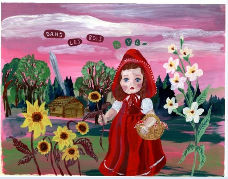 망토와 버섯 / Chaperon et les Champignons / 68x45cm/ Acrylic on Vintage Wall Paper / 2010