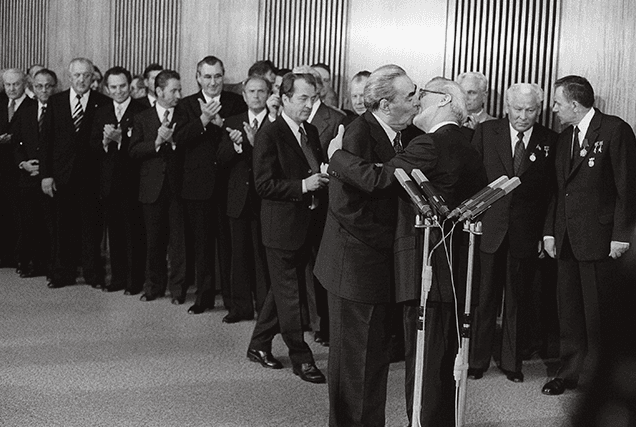 ‘ Fraternal Kiss between Leonid Brezhnev and Erich Honecker, Marking Thirty Years of East Germany, East Berlin, 1979  © Barbara Klemm, Institut für Au